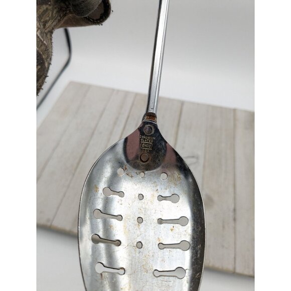 Vintage Ekco #2 Slotted Serving Spoon  Black Handle 12" - Picture 7 of 7